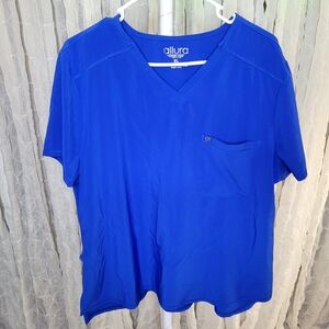 ​Cherokee Allura Royal Blue V-Neck Strech Scrub Top XL Hidden Zip Pocket Medical